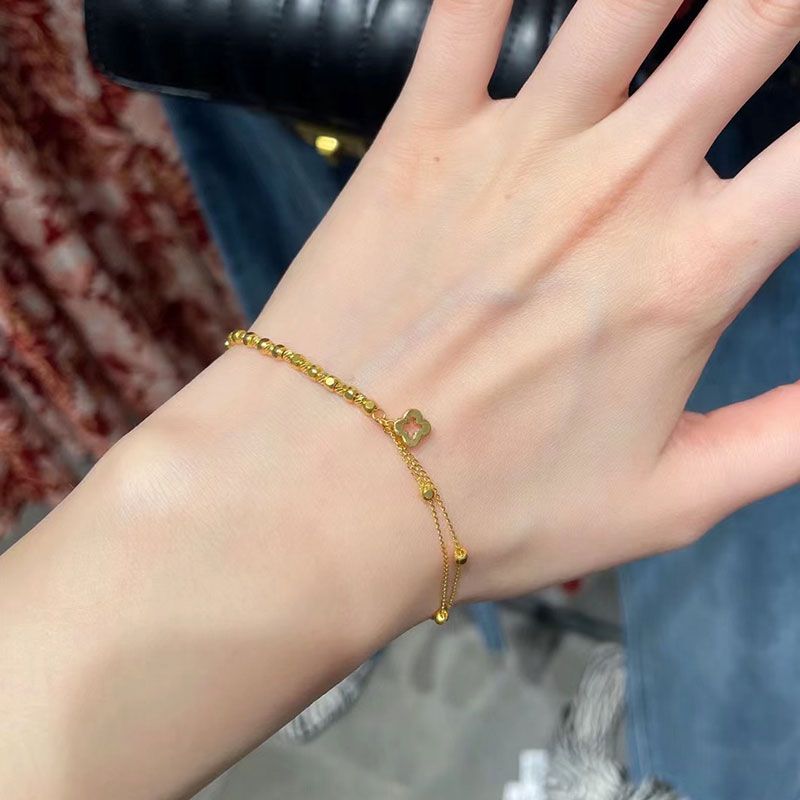 钛钢 花朵小方糖双层手链女轻奢高级简约手饰不褪色