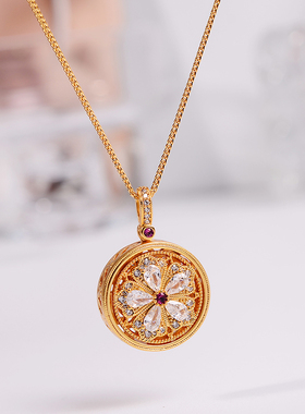 铜合金项链 新中式可转动五叶草项链女幸运花锁骨链高级感配饰