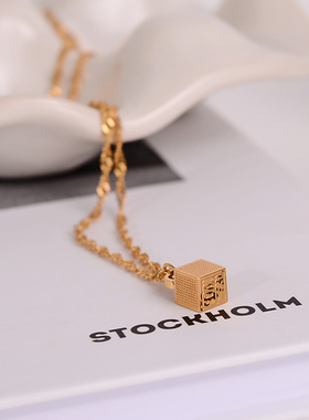 钛钢项链 福字印章吊坠项链女百搭锁骨链气质个性新款不掉色饰品