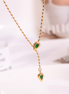 钛钢项链 不掉色~高级感时尚绿色蛇年灵蛇项链女轻奢锁骨链配饰品