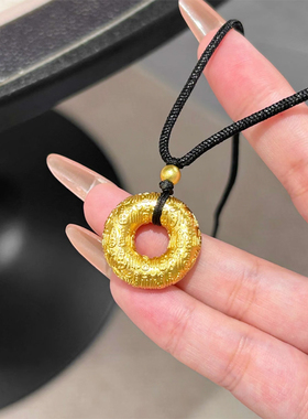 铜合金项链 百福平安扣素圈项链女黑色编织绳圆环长链百搭饰品