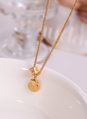 钛钢项链 精致钱袋子项链女新款百搭高级感福字锁骨链不掉色配饰