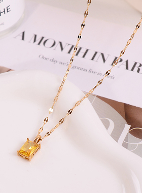 钛钢项链 香槟色方糖项链女清冷透明波光粼粼锁骨链简约小众饰品