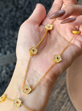 铜合金项链  花映霓裳项链女国风花朵锁骨链高级感百搭精致配饰