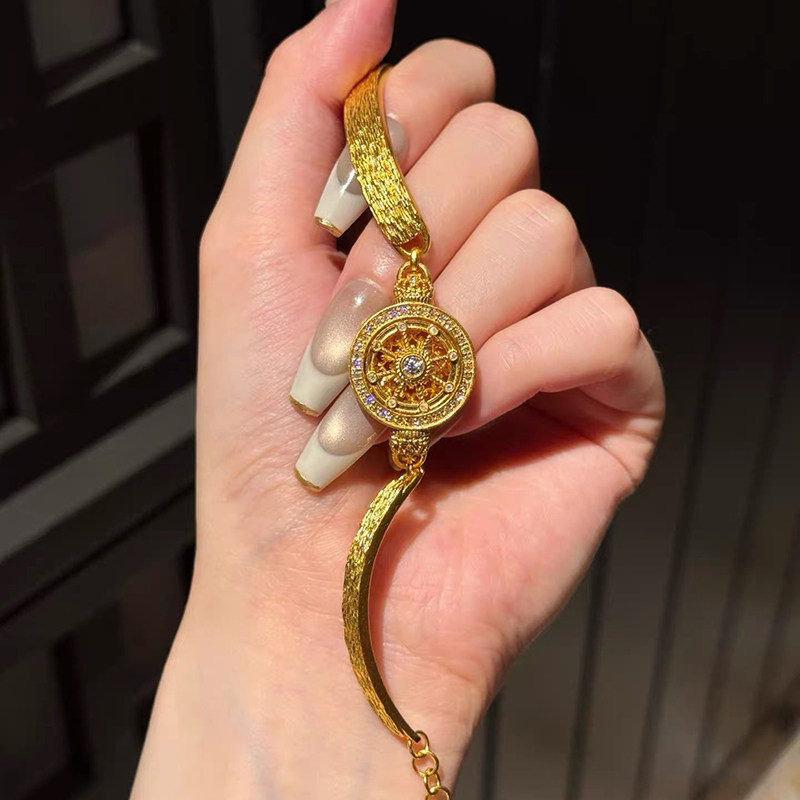 铜合金 新中式时尚轻奢半镯表盘手链女八宝罗盘金色手环饰品