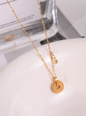 钛钢 铜钱项链女轻奢精致简约百搭小众高级感锁骨链配饰