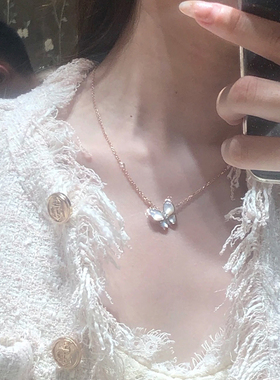 钛钢项链 百搭白色蝴蝶项链女轻奢高级感锁骨链夏季不褪色饰品