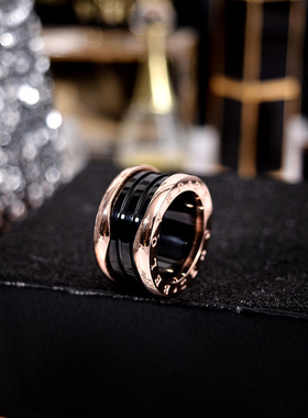 欧美风黑色陶瓷网红钛钢潮人戒指