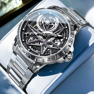 瑞士男机械表防水格拉图品牌十大手表大表盘自动男表夜光镂空6009