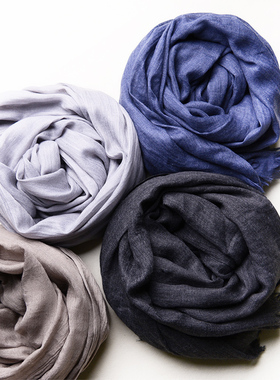 黑色男士围巾薄款纯色简约学生棉麻文艺百搭高档丝巾春夏长款灰色