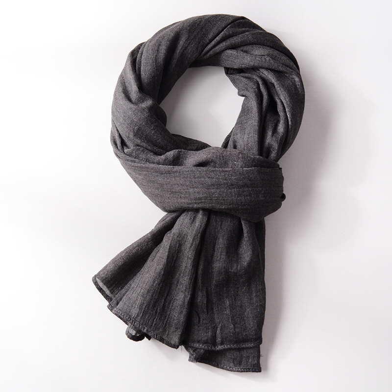 日系经典原创柔软秋冬男士围巾休闲百搭深灰长款围巾男中老年个性