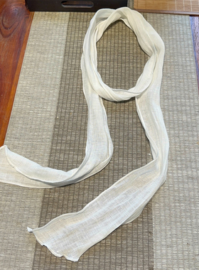 白色亚麻围巾女士夏季窄小细长颈巾休闲装饰旅游拍照围巾窄板8cm
