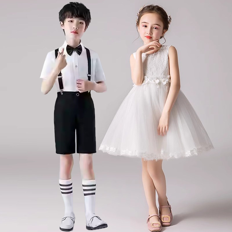 六一儿童合唱演出服男童朗诵背带裤女童公主裙幼儿园舞蹈表演服装
