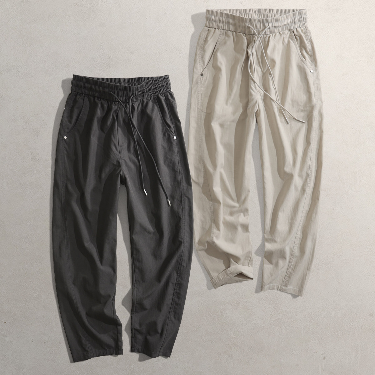 2026春夏新款慵懒风直筒休闲裤CG男士韩版宽松系带舒适薄款长裤