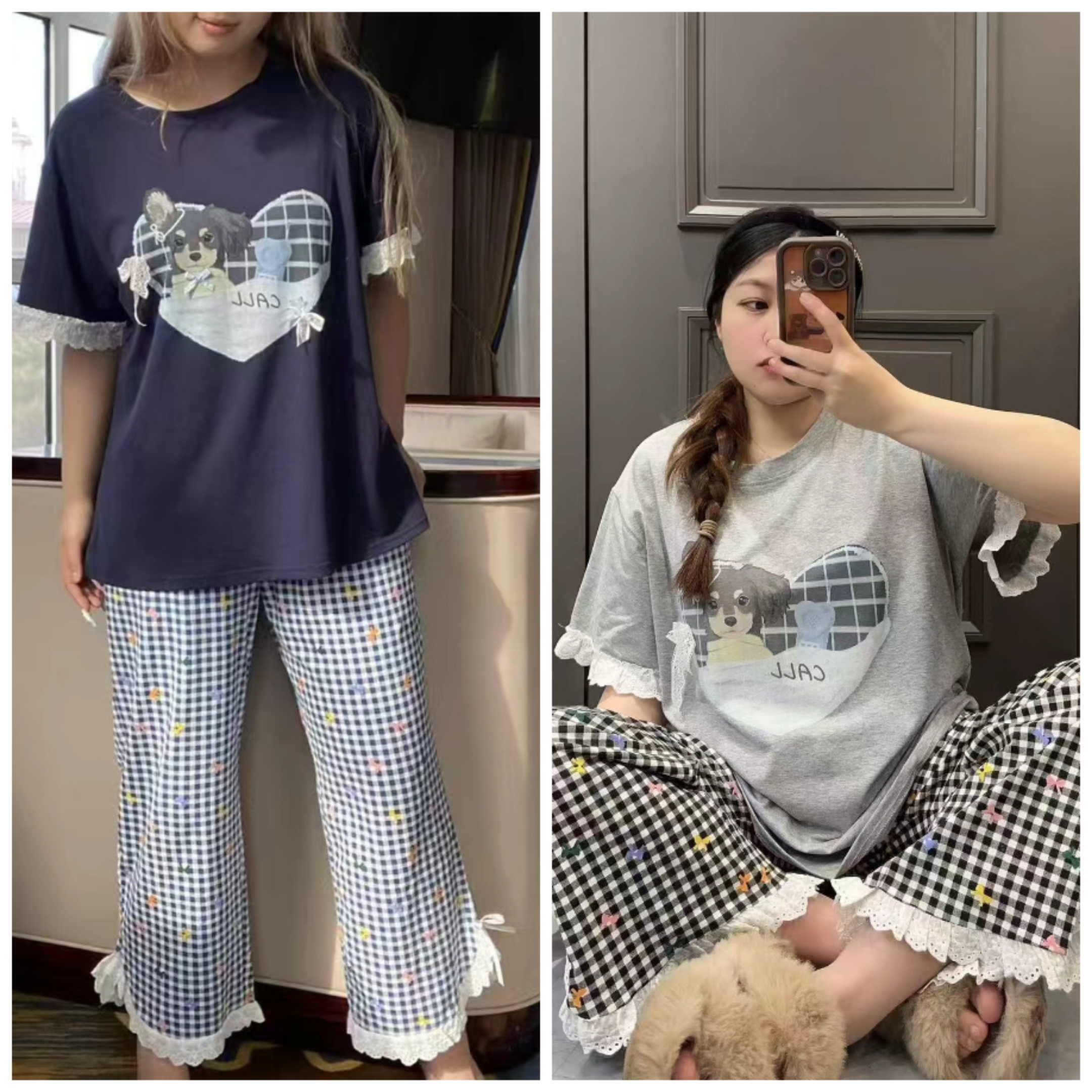 2025夏季新款大码纯棉线韩版休闲半袖九分裤家居服套装加肥睡衣女