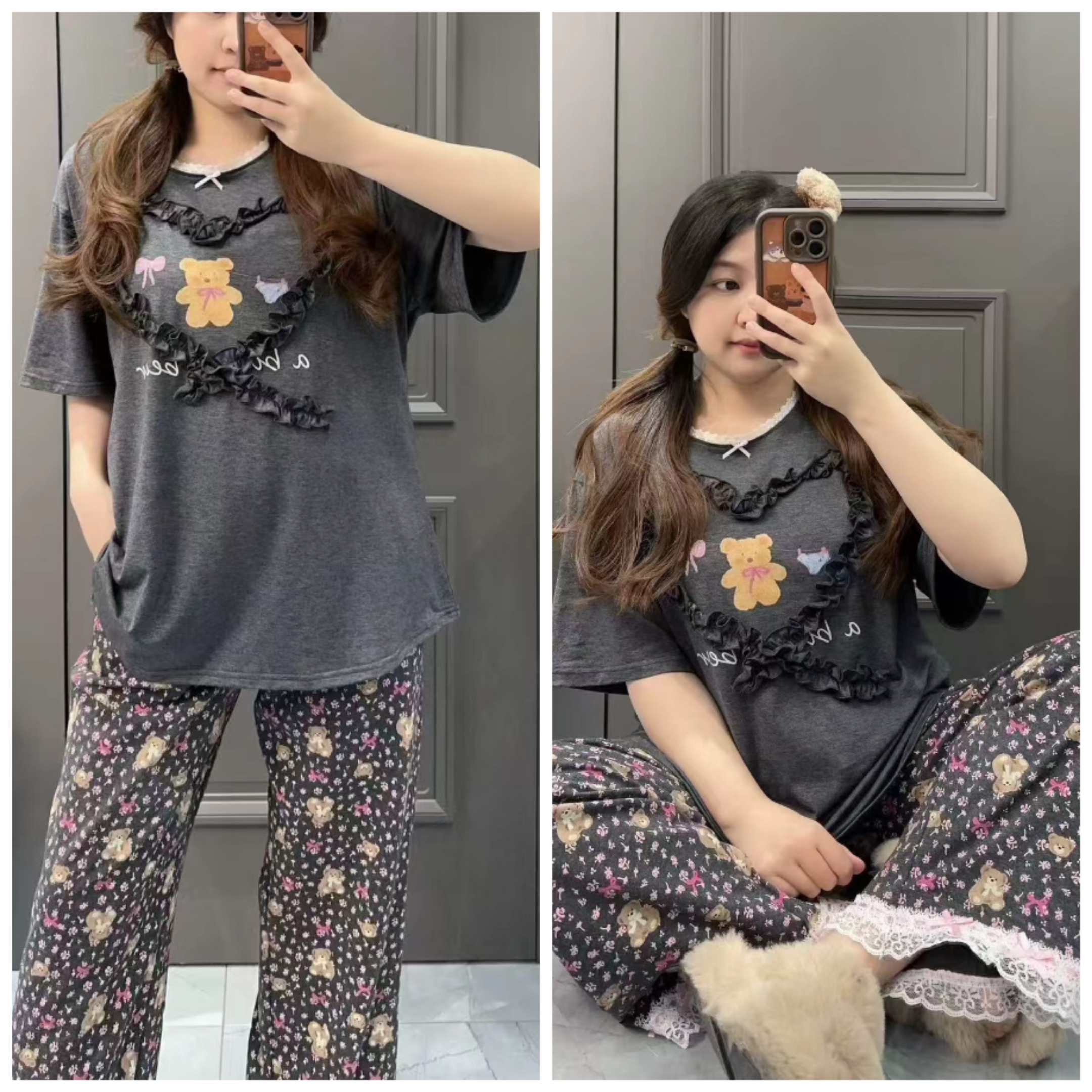 2025夏季新款大码纯棉线半袖长裤韩版休闲家居服套装加肥舒适睡衣