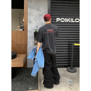 小众T恤男 型美式 PLTH 水洗做旧纯棉原创汽车尾灯印花小领口宽松版