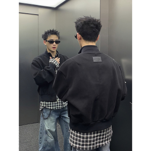 复古休闲运动短款 美式 立领外套男宽松简约廓形夹克上衣 春季 PLTH