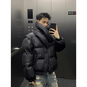 PLTH*小众设计高级感立领围脖可拆卸袖子棉服男冬季加厚立领外套