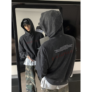 小众设计感上衣ins 复古字母标语印花连帽卫衣男女春季 PLTH 美式