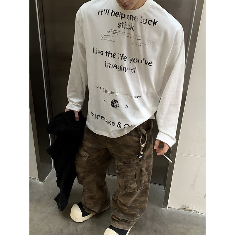 PLTH*美式小众高级设计感百搭薄款字母印花休闲防晒长袖T恤男女潮