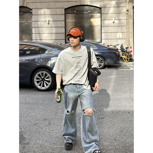 短袖 夏季 韩系小众简约字母设计重磅纯棉圆领百搭宽松T恤男女同款