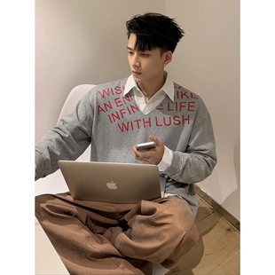 衬衫 复古假两件卫衣男2026春季 领拼接宽松休闲情侣上衣 美式 PLTH