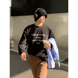 男女长袖 百搭字母印花内搭宽松重磅285g纯棉韩系美式 经典 PLTH