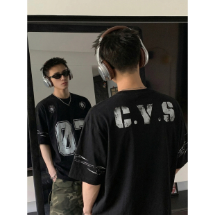 男宽松高街潮牌半袖 复古水洗渐变做旧数字07印花短袖 T恤 美式 PLTH