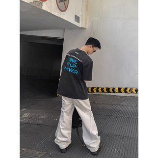 男女T恤 宽松复古圆领休闲原创百搭半袖 PLTH 小众水洗做旧字母美式