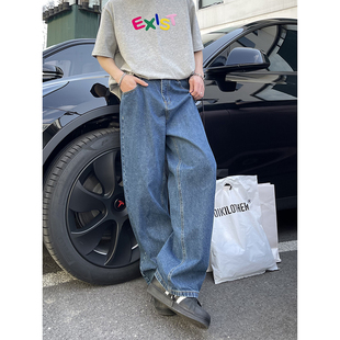 街头长裤 男女时尚 韩系复古水洗直筒休闲宽松中腰百搭牛仔裤 PLTH