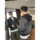 复古毛绒感刺绣假两件连帽夹克男女情侣款 PLTH 美式 宽松百搭外套