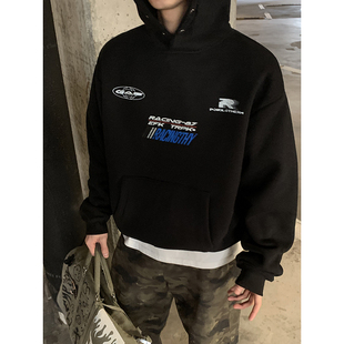 PLTH 重磅原创logo加绒加厚抗寒连帽金属防风扣休闲赛车服男 美式