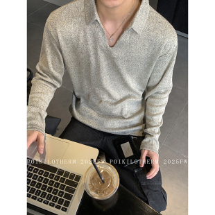 cleanfit慵懒风简约亲肤百搭长袖 复古老钱风V领针织衫 男 美式 PLTH