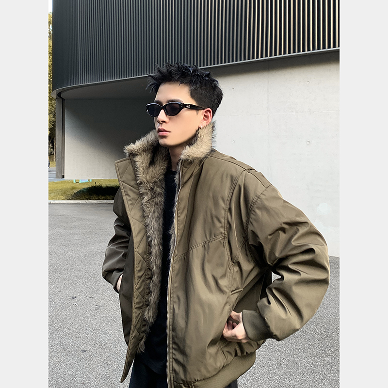PLTH*美式复古解构夹克冬季加厚保暖毛领百搭高级感夹棉棉服外套