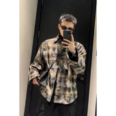 渲染泼墨格子长袖 拉链衬衫 2024春季 PLTH 新品 翻领情侣衬衣外套男