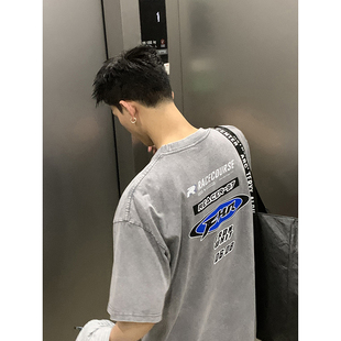 型小众印花百搭休闲T恤男女 重磅纯棉字母印花宽松版 PLTH 复古美式