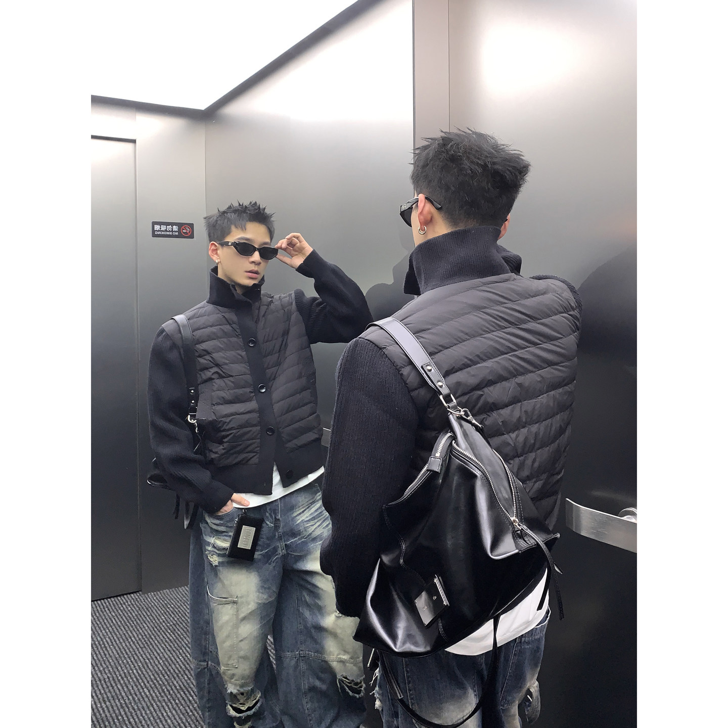PLTH*90白鸭绒针织立领拼接排骨羽绒服男女冬季加厚保暖防寒外套
