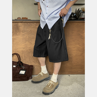 美式 宽松cleanfit褶皱垂感黑色五分裤 高级感西装 男夏季 短裤 PLTH