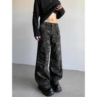美式 重磅长裤 复古做旧迷彩工装 男女高街潮牌vintage修身 裤 PLTH