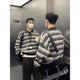 PLTH 秋冬条纹撞色POLO针织衫 上衣慵懒风内搭宽松百搭通勤毛衣男