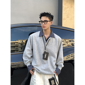 领假两件撞色格子卫衣男cleanfit设计感长袖 PLTH 韩系简约衬衫 潮