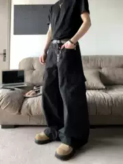 Plth* Korean Retro Loose Casual Straight-Leg Multi-Pocket Canvas Drape Wide-Leg Cleanfit Men's Cargo Pants