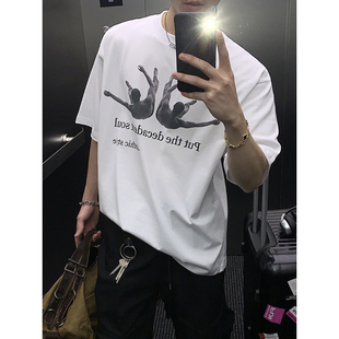 休闲短袖 PLTH 水洗重磅宽松小领口落肩百搭T恤美式 新品 男 夏季