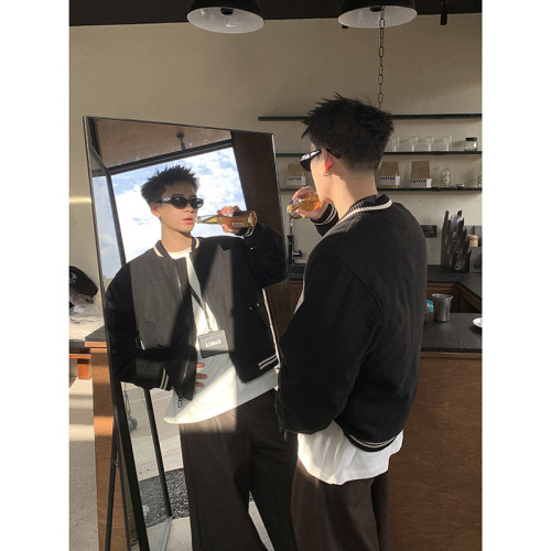 PLTH*秋冬经典毛呢棒球服高品质美式复古休闲百搭短款显高外套男