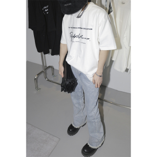 PLTH 高街圆领LOGO嘻哈宽松打底上衣男女 纯棉T恤潮牌签字短袖