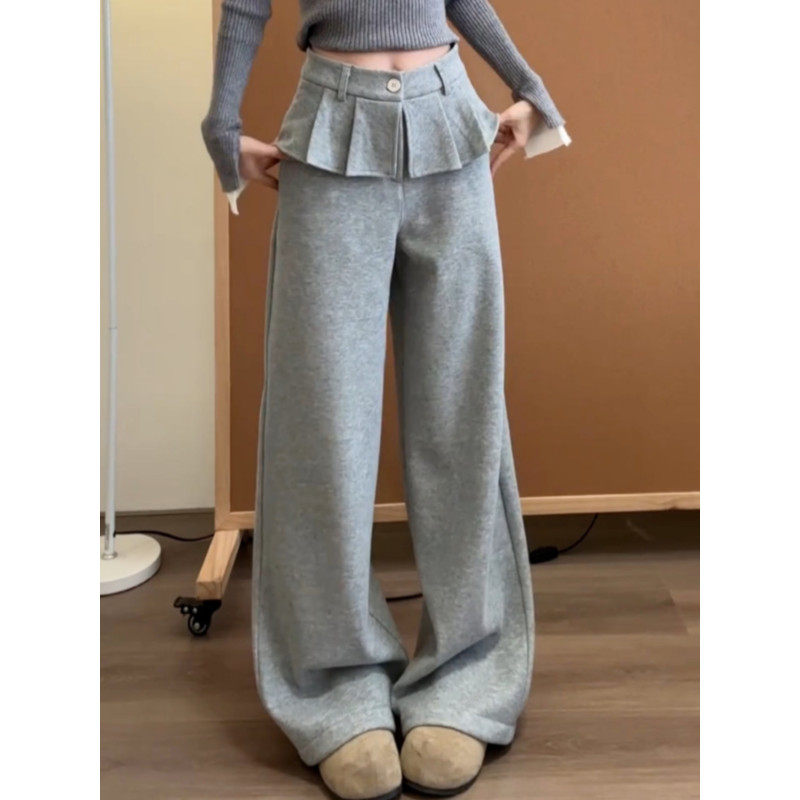 大码胖mm美式复古百褶拼接屁帘休闲裤女秋冬宽松垂感百搭阔腿裙裤,女装/女士精品,大码裤装,淘宝优惠券,粉丝福利购,淘宝优惠卷