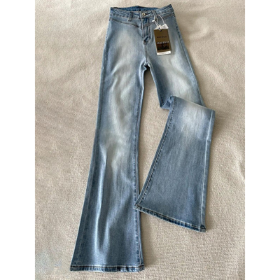 大码胖mm美式低腰紧身微喇牛仔裤