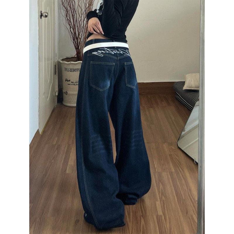 大码胖mm美式复古口袋刺绣弯刀牛仔裤女春季设计感宽松阔腿拖地裤,女装/女士精品,大码裤装,淘宝优惠券,粉丝福利购,淘宝优惠卷