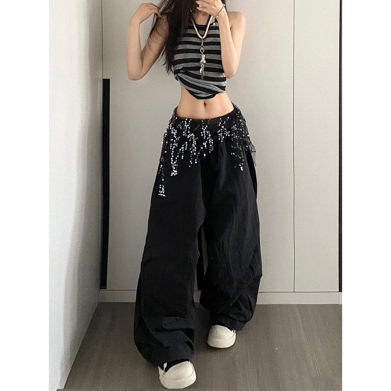 大码胖mm美式街头辣妹流苏亮片屁帘伞兵裤夏季宽松跳舞阔腿运动裤,女装/女士精品,大码裤装,淘宝优惠券,粉丝福利购,淘宝优惠卷